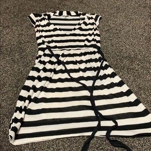 Black and white stripped a line dress